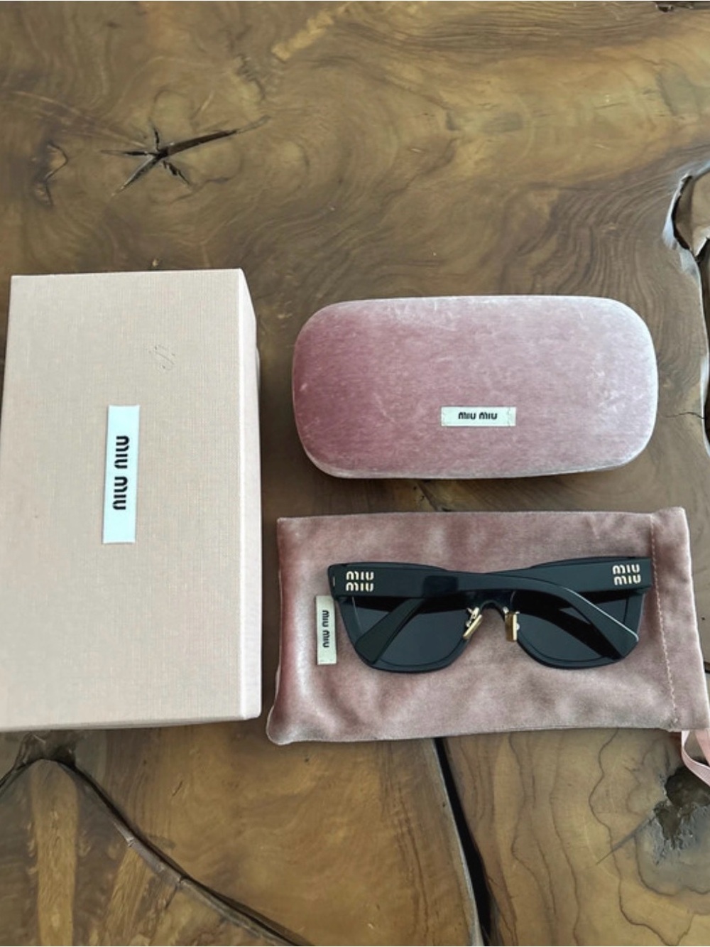 Miu Miu Black Cat-Eye Sunglasses with Pink Velvet Case and Pouch - Picture 3 of 7